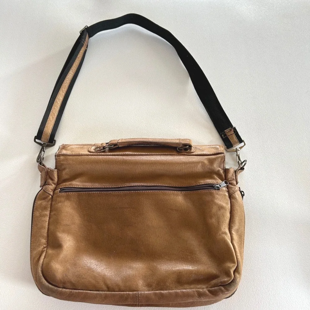 Unisex‎ Vintage Messenger Bag Tan Brown Distressed Leather Satchel Academic Boho